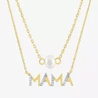 Yes, Please! "Mama" Womens 2-pc. Diamond Accent White Cultured Freshwater Pearl 14K Gold Over Silver Necklace Set