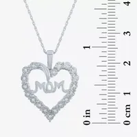 Yes, Please! "Mom" Womens 1/10 CT. T.W. Mined White Diamond Sterling Silver Heart Pendant Necklace
