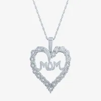 Yes, Please! "Mom" Womens 1/10 CT. T.W. Mined White Diamond Sterling Silver Heart Pendant Necklace