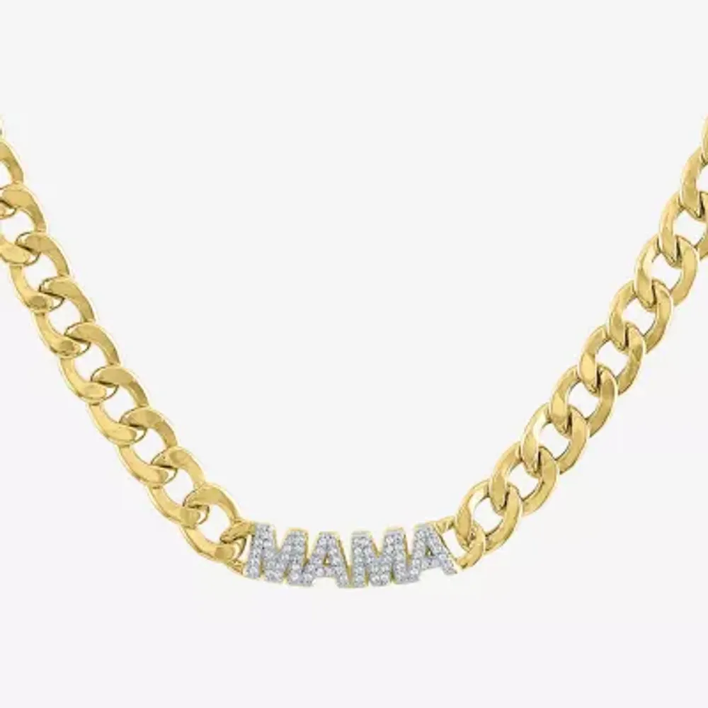 Diamond Addiction "Mama" Womens 1/10 CT. T.W. Natural White Diamond 14K Gold Over Silver Sterling Silver Pendant Necklace