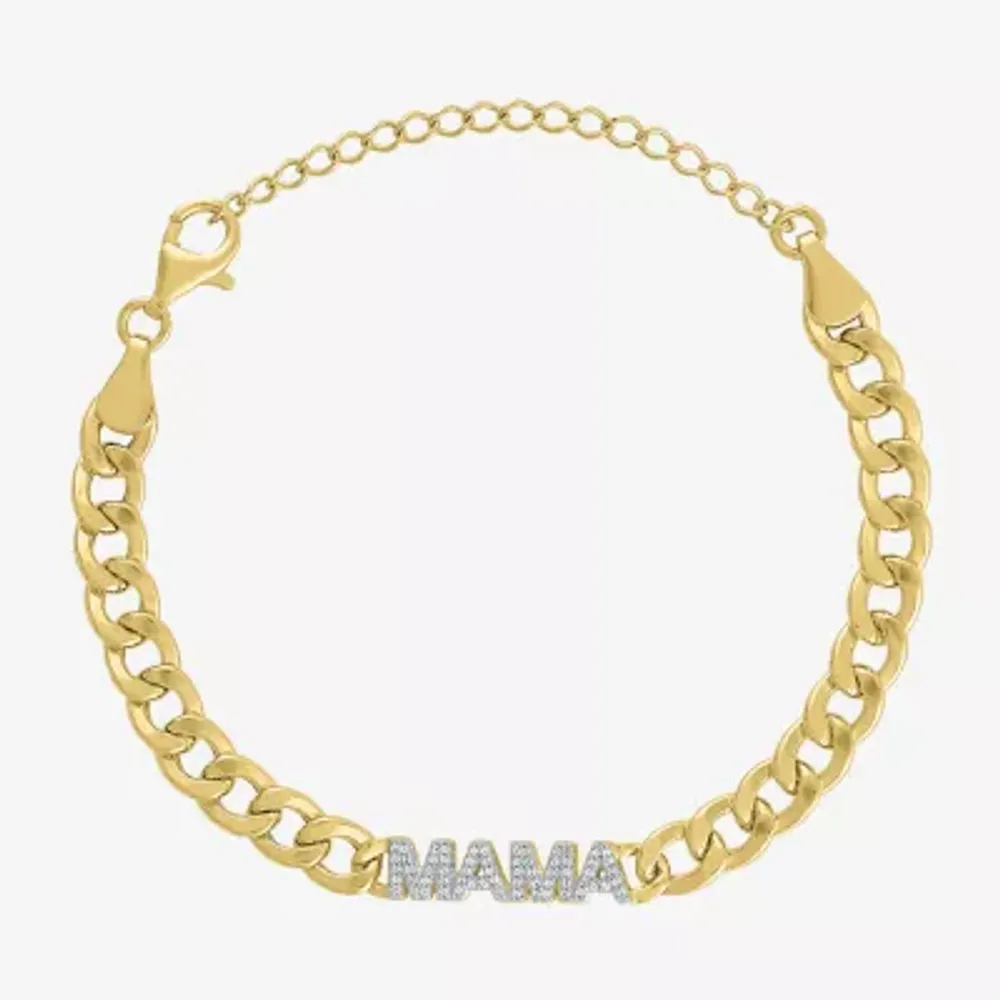 Diamond Addiction "Mama" 14K Gold Over Silver 8 Inch Cuban Chain Bracelet