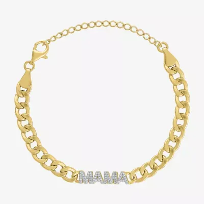 Diamond Addiction "Mama" 14K Gold Over Silver 8 Inch Cuban Chain Bracelet