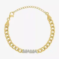 Diamond Addiction "Mama" 14K Gold Over Silver 8 Inch Cuban Chain Bracelet