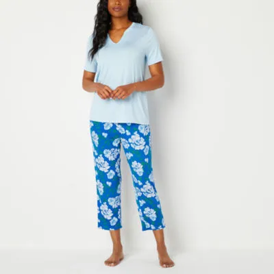 Liz Claiborne Cool and Calm Womens 2-pc. V-Neck Short Sleeve Capri Pajama Set