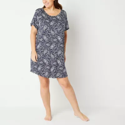 Liz Claiborne Cool and Calm Womens Plus Short Sleeve Round Neck Nightshirt