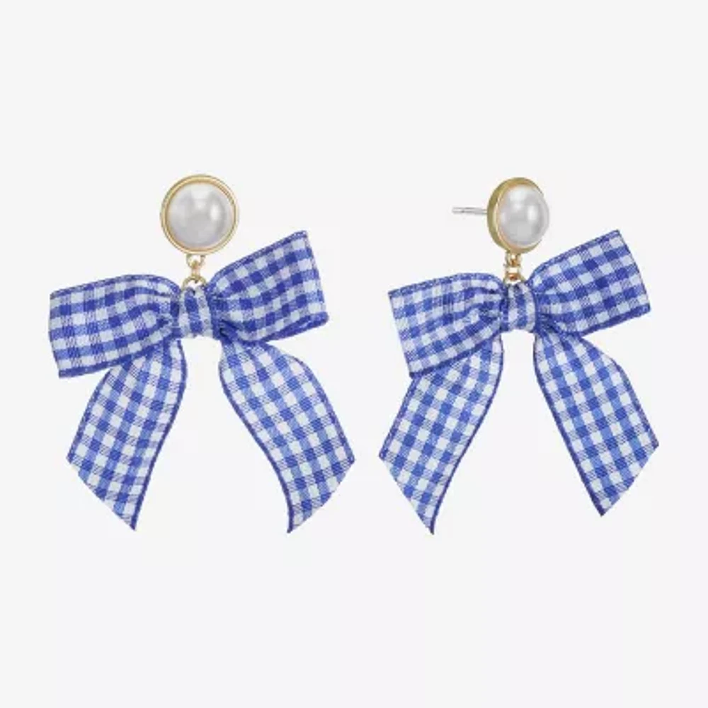 Bijoux Bar Gold Tone Womens Simulated Pearl Bow Hypoallergenic Drop Earrings