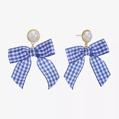 Bijoux Bar Gold Tone Womens Simulated Pearl Bow Hypoallergenic Drop Earrings