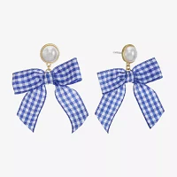 Bijoux Bar Gold Tone Womens Simulated Pearl Bow Hypoallergenic Drop Earrings
