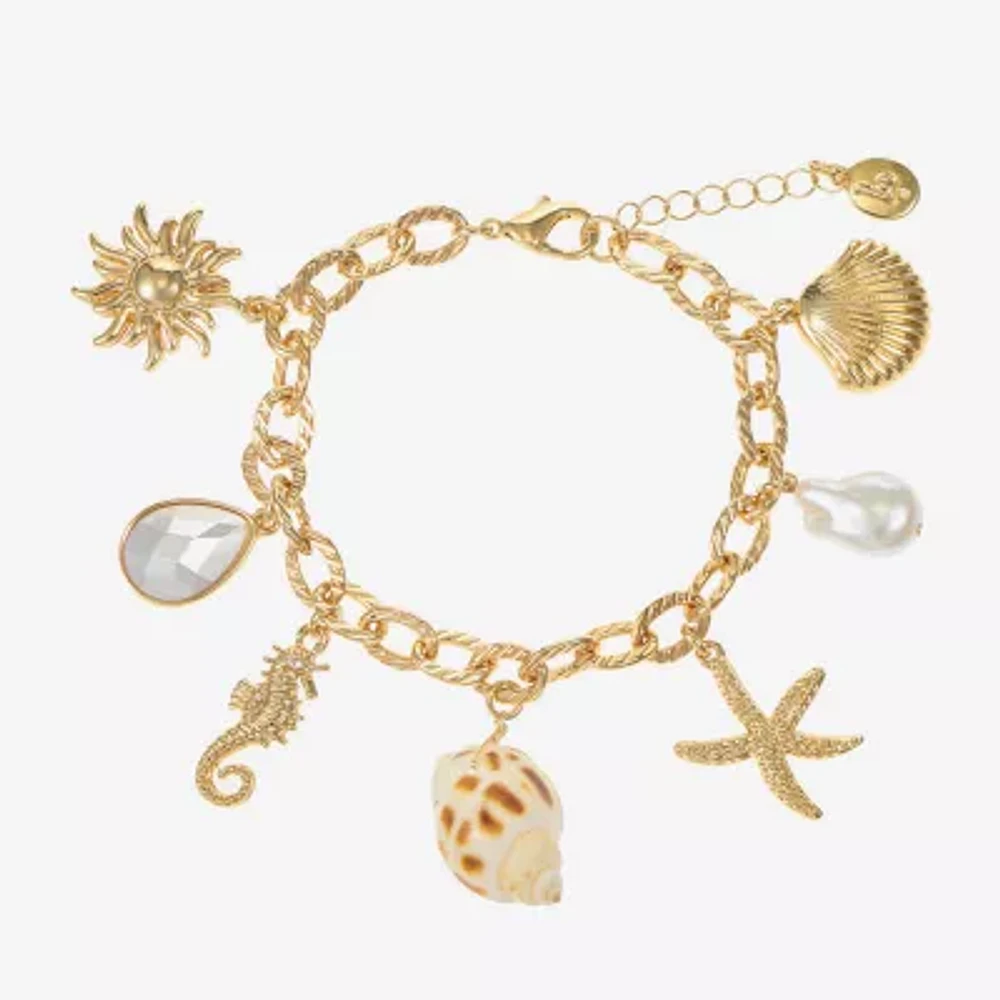 Bijoux Bar Simulated Pearl Gold Tone Charm Bracelet