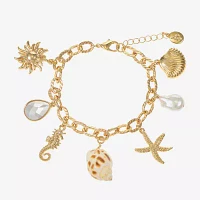 Bijoux Bar Simulated Pearl Gold Tone Charm Bracelet
