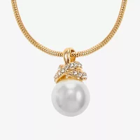Monet Jewelry Gold Tone Womens Glass Simulated Pearl Zinc Knot Pendant Necklaces