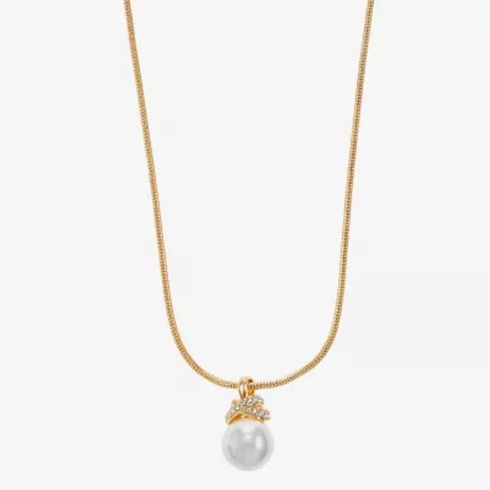 Monet Jewelry Gold Tone Womens Glass Simulated Pearl Zinc Knot Pendant Necklaces