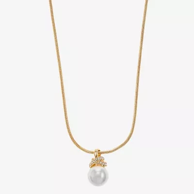Monet Jewelry Gold Tone Womens Glass Simulated Pearl Zinc Knot Pendant Necklaces