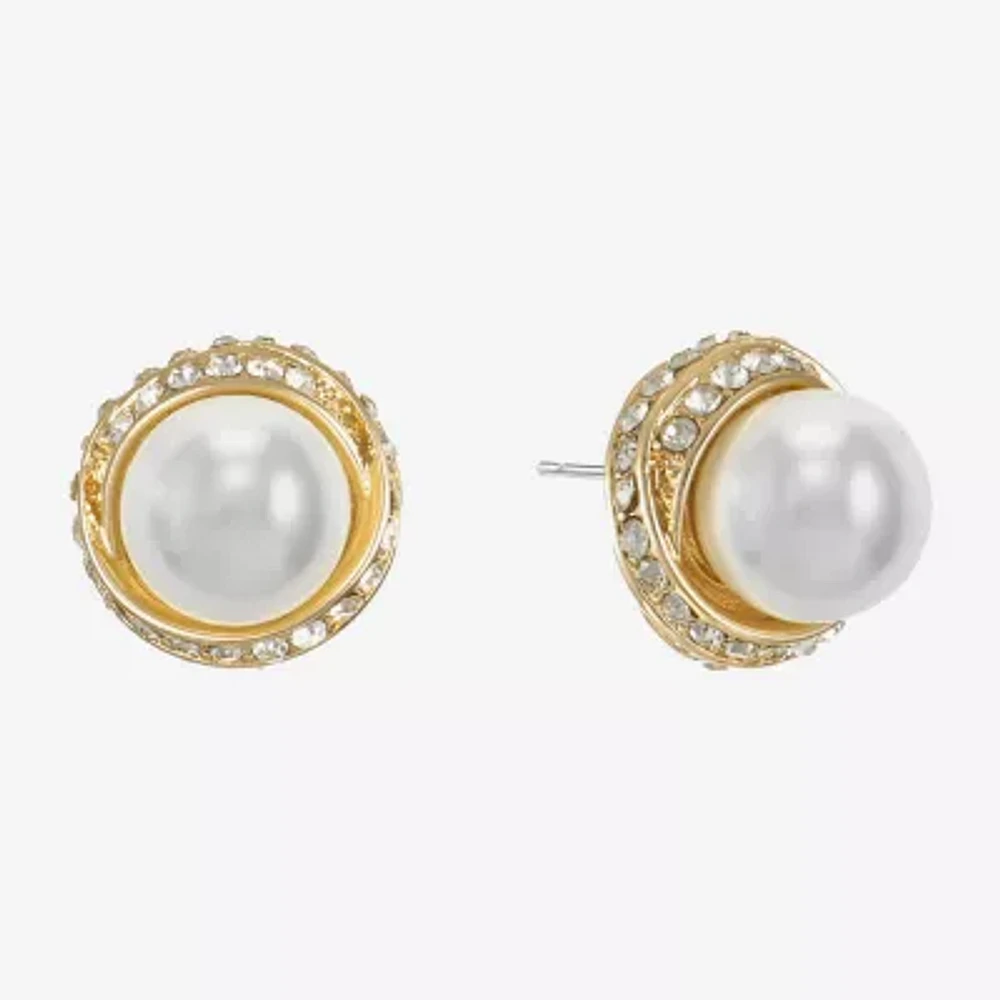 Monet Jewelry Gold Tone Glass Simulated Pearl 12.5mm Knot Stud Earrings