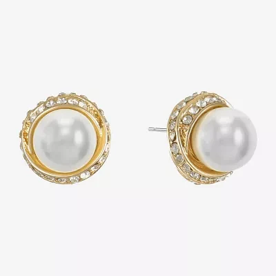 Monet Jewelry Gold Tone Glass Simulated Pearl 12.5mm Knot Stud Earrings
