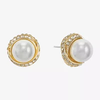 Monet Jewelry Gold Tone Glass Simulated Pearl 12.5mm Knot Stud Earrings