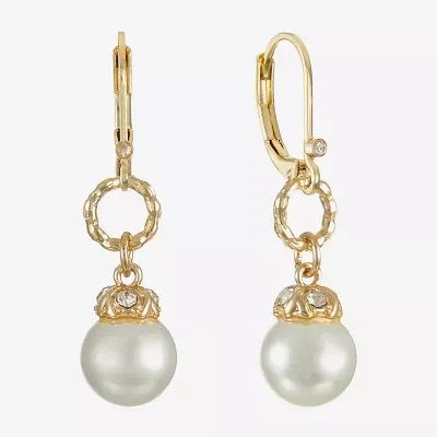 Monet Jewelry Gold Tone Glass Simulated Pearl Drop Earrings