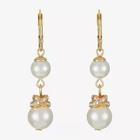 Monet Jewelry Gold Tone Glass Simulated Pearl Knot Drop Earrings