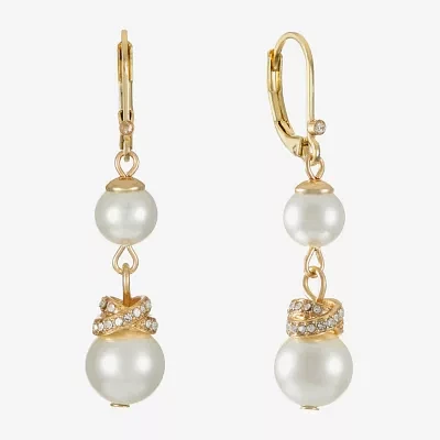 Monet Jewelry Gold Tone Glass Simulated Pearl Knot Drop Earrings
