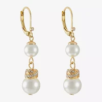 Monet Jewelry Gold Tone Glass Simulated Pearl Knot Drop Earrings