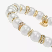 Monet Jewelry Gold Tone Glass Simulated Pearl Knot Stretch Bracelet