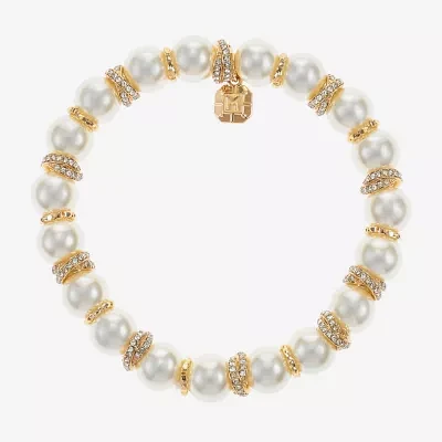 Monet Jewelry Gold Tone Glass Simulated Pearl Knot Stretch Bracelet