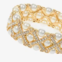 Monet Jewelry Gold Tone Womens Glass Simulated Pearl Stretch Bracelet