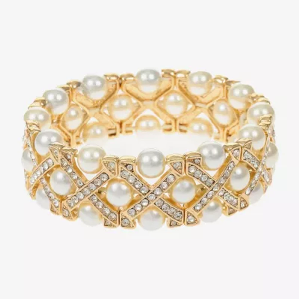 Monet Jewelry Gold Tone Womens Glass Simulated Pearl Stretch Bracelet