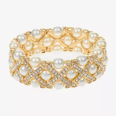 Monet Jewelry Gold Tone Womens Glass Simulated Pearl Stretch Bracelet