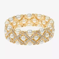 Monet Jewelry Gold Tone Womens Glass Simulated Pearl Stretch Bracelet