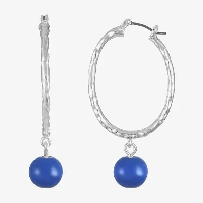 Liz Claiborne Bead Drop Womens 49mm Round Hypoallergenic Hoop Earrings