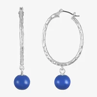 Liz Claiborne Bead Drop Womens 49mm Round Hypoallergenic Hoop Earrings