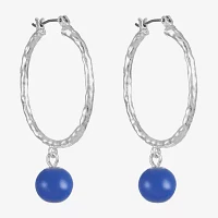 Liz Claiborne Bead Drop Womens 49mm Round Hypoallergenic Hoop Earrings