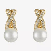 Monet Jewelry Gold Tone Glass Simulated Pearl Knot Clip On Earrings