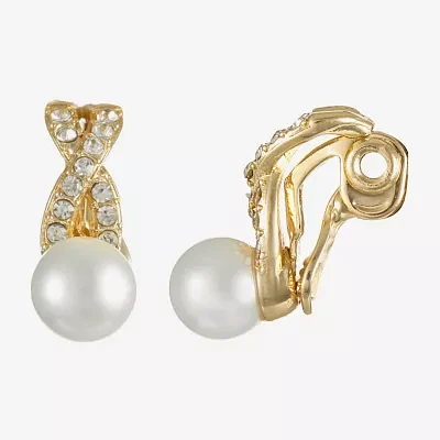 Monet Jewelry Gold Tone Glass Simulated Pearl Knot Clip On Earrings