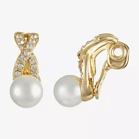 Monet Jewelry Gold Tone Glass Simulated Pearl Knot Clip On Earrings