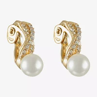 Monet Jewelry Gold Tone Glass Simulated Pearl Knot Clip On Earrings