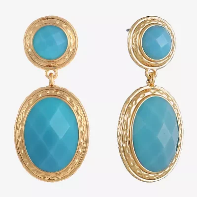 Monet Jewelry Gold Tone Double Blue Oval Drop Earrings