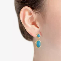 Monet Jewelry Gold Tone Double Blue Oval Drop Earrings