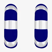 Liz Claiborne Silver Tone Striped Enamel 22.5mm Hoop Earrings