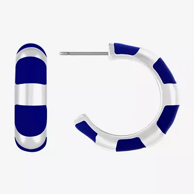 Liz Claiborne Silver Tone Striped Enamel 22.5mm Hoop Earrings