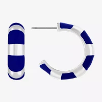 Liz Claiborne Silver Tone Striped Enamel 22.5mm Hoop Earrings