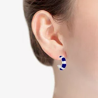 Liz Claiborne Silver Tone Striped Enamel 22.5mm Hoop Earrings