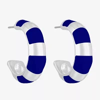 Liz Claiborne Silver Tone Striped Enamel 22.5mm Hoop Earrings