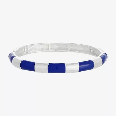 Liz Claiborne Silver Tone Striped Enamel Stretch Bracelet
