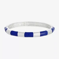 Liz Claiborne Silver Tone Striped Enamel Stretch Bracelet