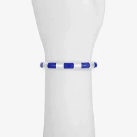 Liz Claiborne Silver Tone Striped Enamel Stretch Bracelet