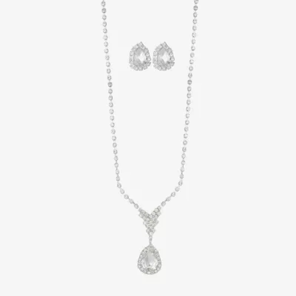 Monet Jewelry Silver Tone Pendant Necklace & Drop Earrings Glass Silver Tone 2-pc. Jewelry Set