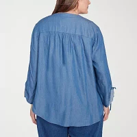 Alfred Dunner Plus Free Spirit Womens Crew Neck 3/4 Sleeve Embroidered Blouse