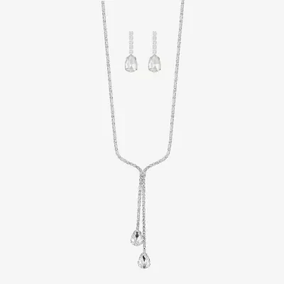 Monet Jewelry Silver Tone Bolo Necklace & Drop Earrings Glass Silver Tone 2-pc. Jewelry Set